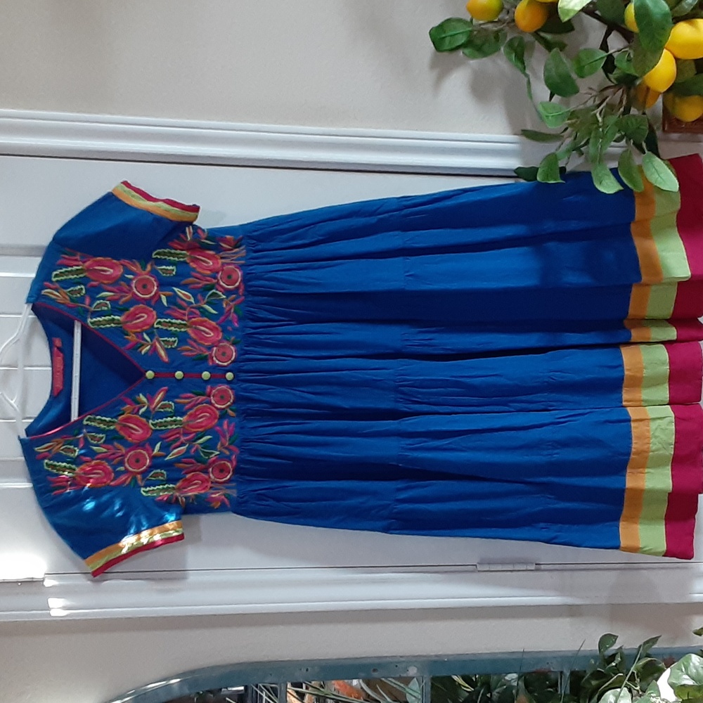 haute curry Boldly Embroidered Size Large Cap Sleeve A Line Lounge Dress